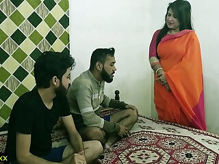 Indian hot xxx trio sex! Malkin aunty and two young boy hot sex! superficial hindi audio